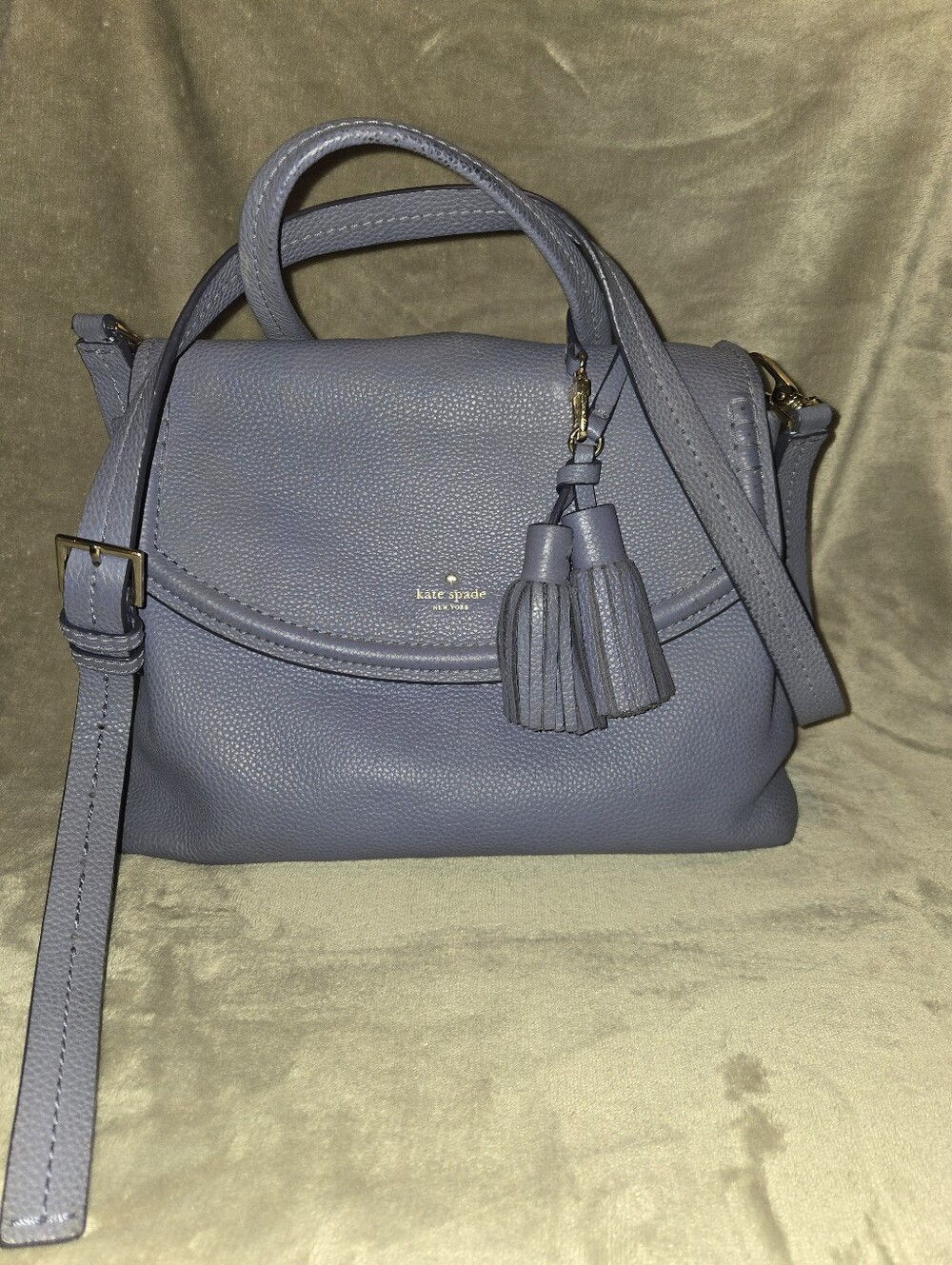 kate spade New York Pebbled Leather Satchel in Dusty Blue/purple